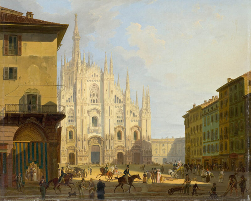 2. Migliara Veduta di Piazza del Duomo in Milano, olio su tela 47 x 61 cm