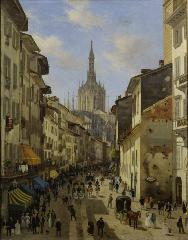 3. Canella Giuseppe Veduta della Corsia de' Servi in Milano, olio su tela 81,5 x 64 cm
