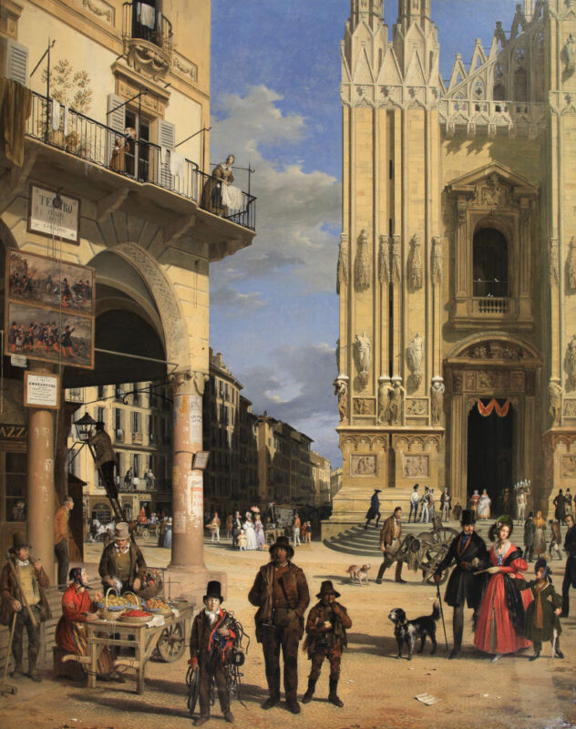 5. Inganni Veduta di Piazza del Duomo con il Coperto dei Figini, olio su tela 176 x 138 cm