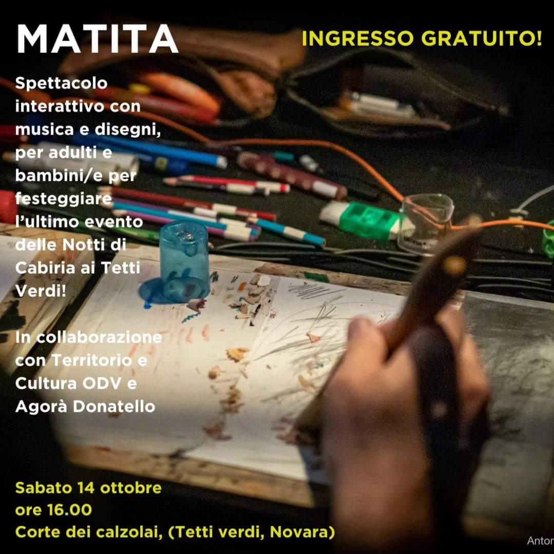 Scopri di più sull'articolo Ai tetti verdi a Novara uno spettacolo di musica e disegni! Per voi Cabiria Teatro presenta “Matita”!