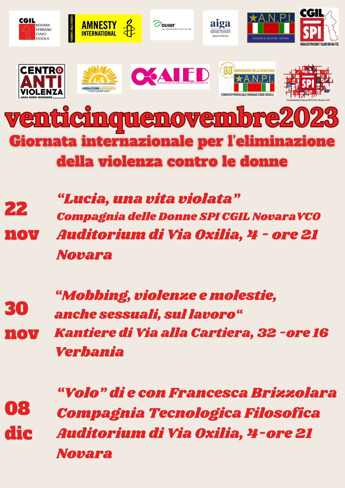 Scopri di più sull'articolo Eventi teatrali in via Oxilia 4 a Novara e a Verbania contro la violenza sulle donne