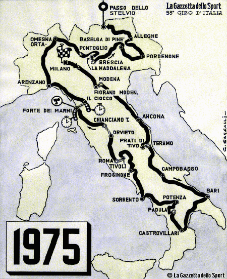 percorso Giro d'Italia del 1975