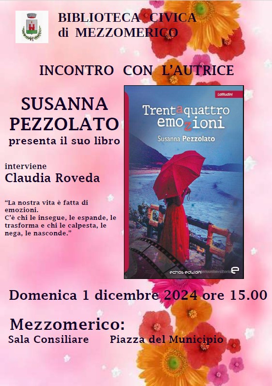 Scopri di più sull'articolo SUSANNA PEZZOLATO PRESENTA IL SUO LIBRO A MEZZOMERICO DOMENICA 1 DICEMBRE