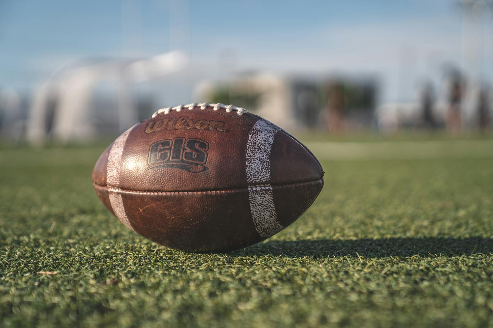 selective focus close up photo of brown wilson pigskin football on green grass