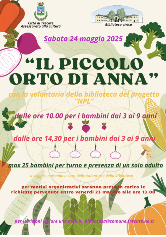 “Il piccolo orto di Anna”: laboratorio creativo per i più piccoli alla Biblioteca di Trecate