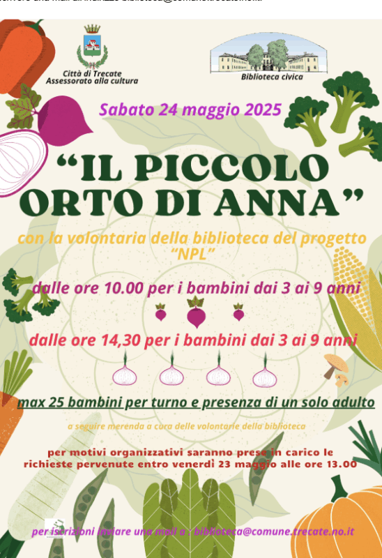 Trecate - “Il piccolo orto di Anna”: giochi, letture e merenda in biblioteca