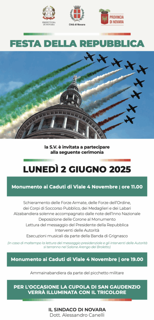 Novara celebra il 2 giugno: cerimonia solenne per la Festa della Repubblica
