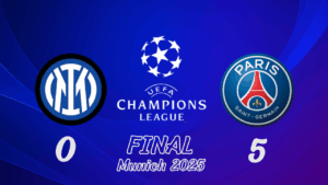 Scopri di più sull'articolo CHAMPIONS LEAGUE: IL PSG è Campione d’Europa vince la finale, distrutta l’Inter, 5-0 per i parigini
