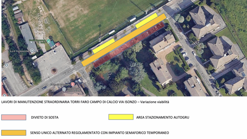 Lavori al campo sportivo: modifiche alla viabilità in via Isonzo dal 7 all’11 luglio