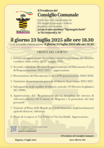 Magenta: convocato il Consiglio Comunale per il 23 e 24 luglio