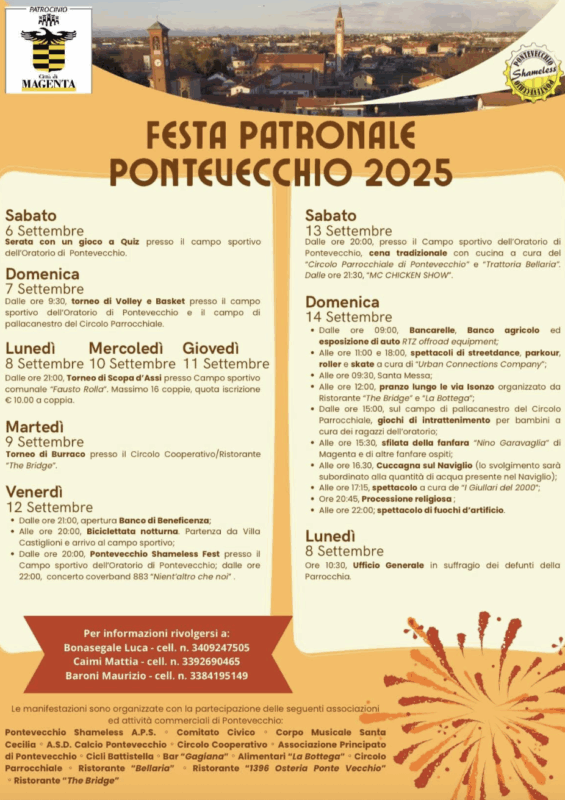 Dal 6 al 14 settembre torna la Festa Patronale di Pontevecchio 2025: sport, musica, tradizione e comunità