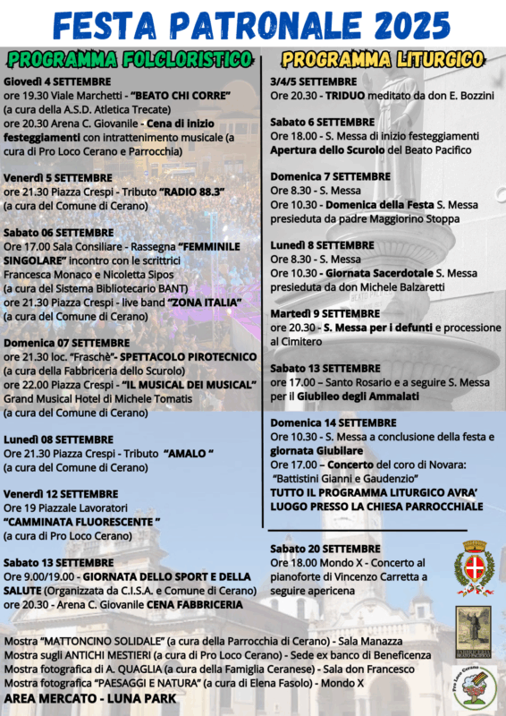Cerano in festa: torna la Festa Patronale 2025 dal 4 al 20 settembre