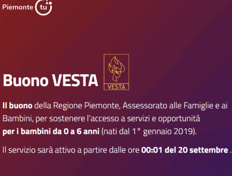 Buono VESTA: sostegno alle famiglie con bambini da 0 a 6 anni - Regione Piemonte
