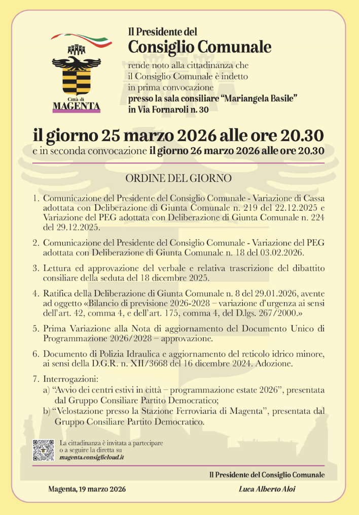 Consiglio comunale a Magenta: convocazione e temi in agenda