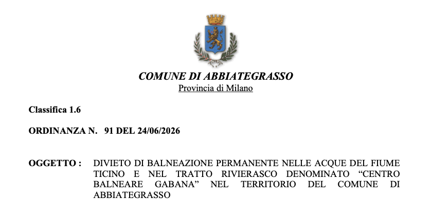 Abbiategrasso: confermato il divieto permanente di balneazione nel Ticino