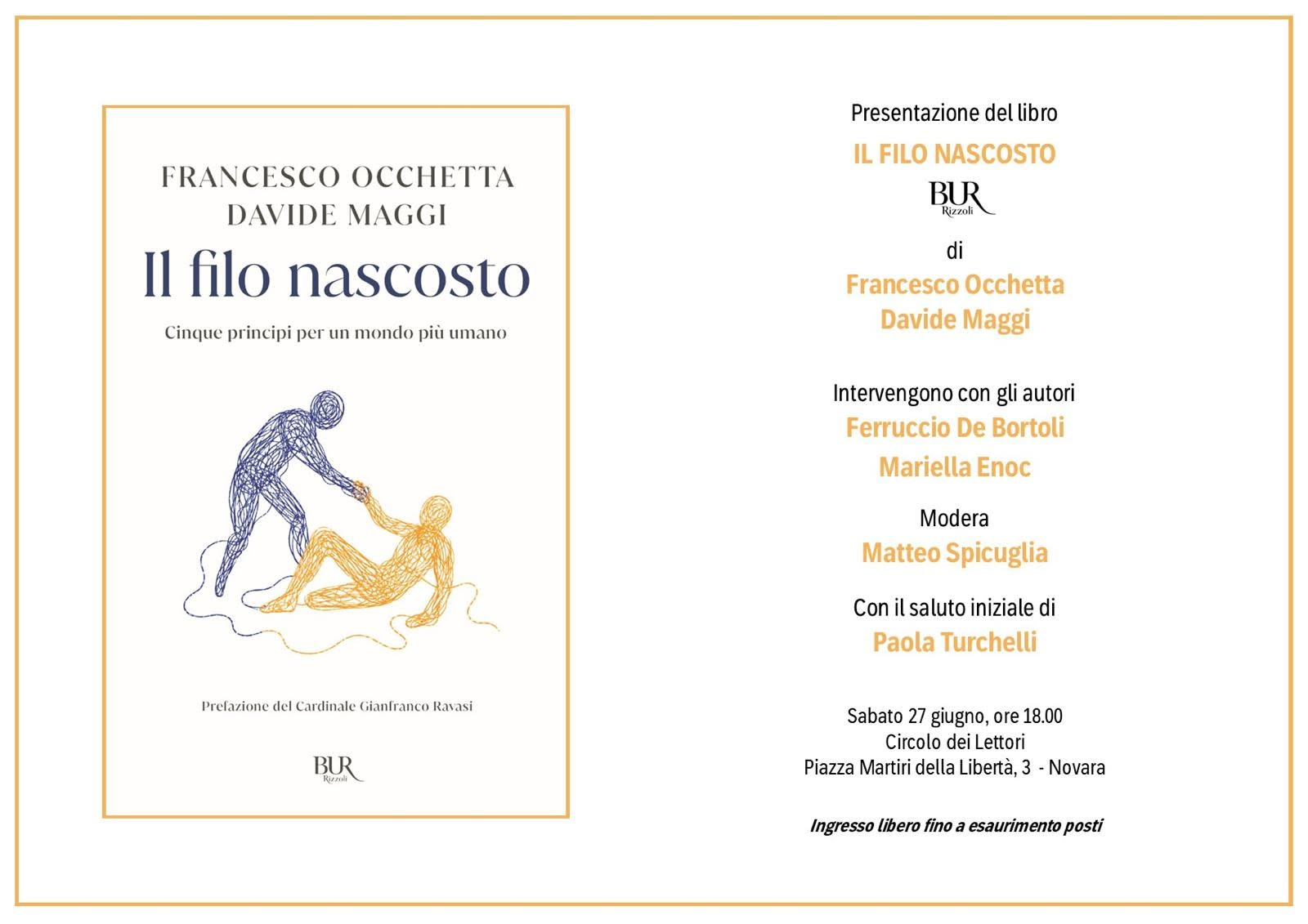 “Il filo nascosto”: al Castello di Novara un incontro per riflettere su un futuro più umano - sabato 27 giugno alle ore 18