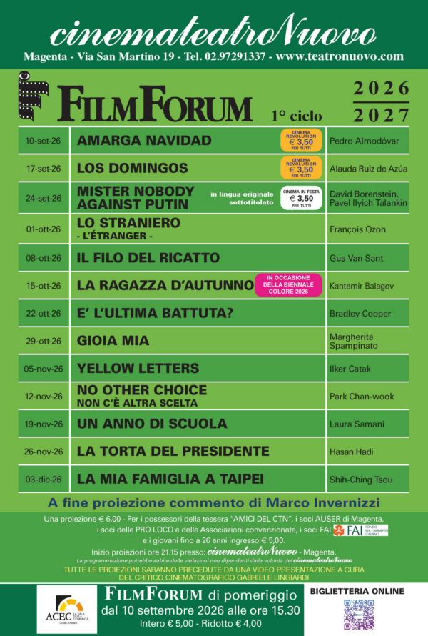 Al via il FilmForum 2026-2027 del CinemateatroNuovo di Magenta