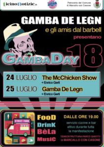 Gamba Day 18: a Marcallo due serate di musica e festa nel ricordo del Barbell, Venerdì 24 e sabato 25 luglio