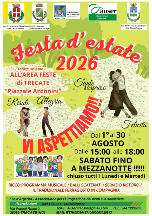 Trecate, torna la Festa d’Estate per Anziani: musica e divertimento per tutto agosto