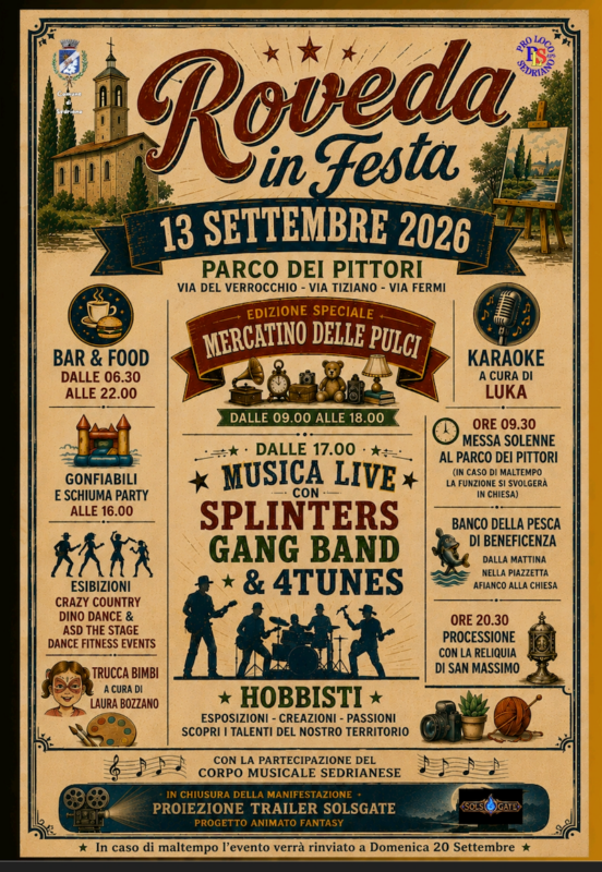 Sedriano - Roveda in festa 2026: mercatino, musica, giochi e tradizione il 13 settembre