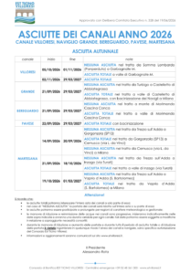 Canali consortili, approvato il calendario delle asciutte autunnali 2026