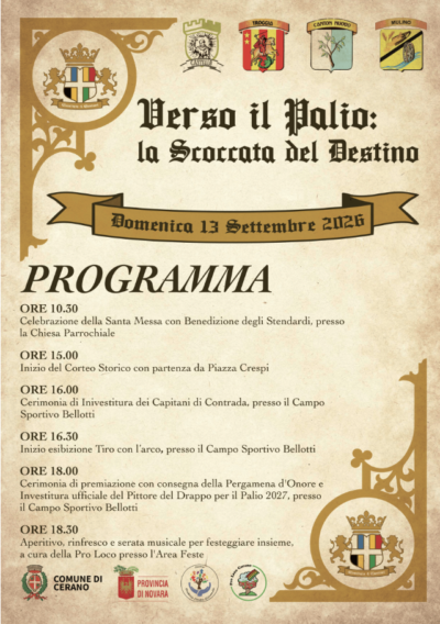 Cerano, il 13 settembre torna il Palio con corteo storico e tiro con l’arco