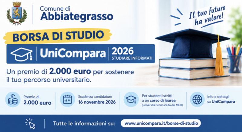 Abbiategrasso, domande entro il 16 novembre per la borsa UniCompara
