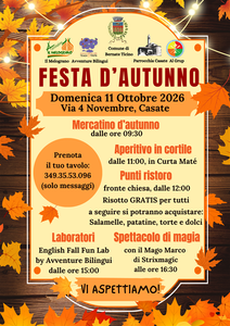 Bernate Ticino, 11 ottobre: festa d’autunno a Casate con mercatino, risotto e spettacoli