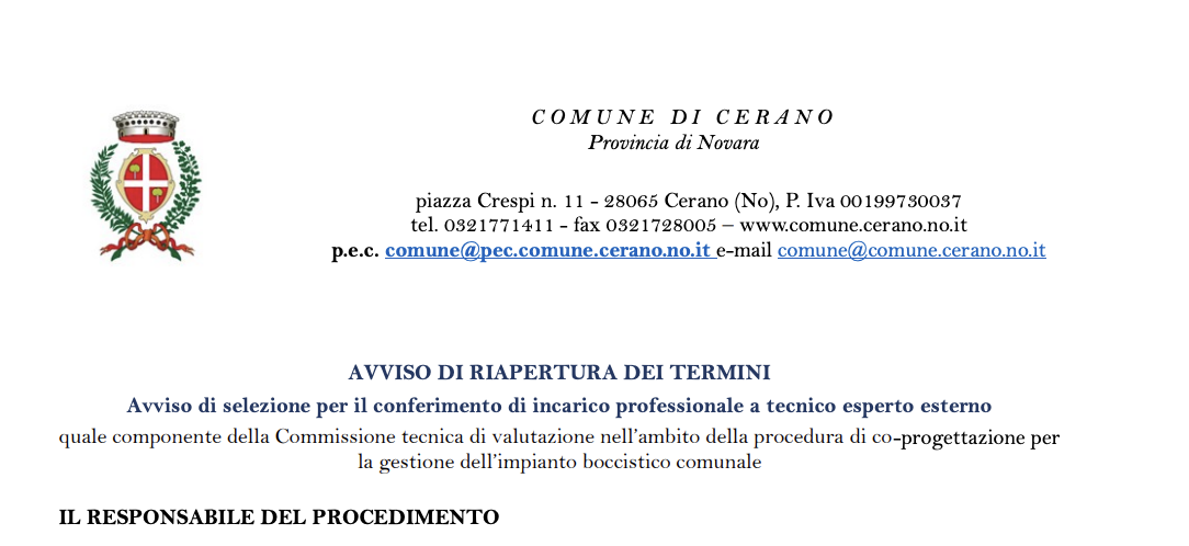 Cerano, Bando pubblico, Selezione professionale, Incarico professionale, Opportunità di lavoro, Comune di Cerano, Notizie locali,