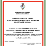 Sedriano, 15 ottobre 2026 ore 20:30: Consiglio comunale aperto sul progetto del Data Center