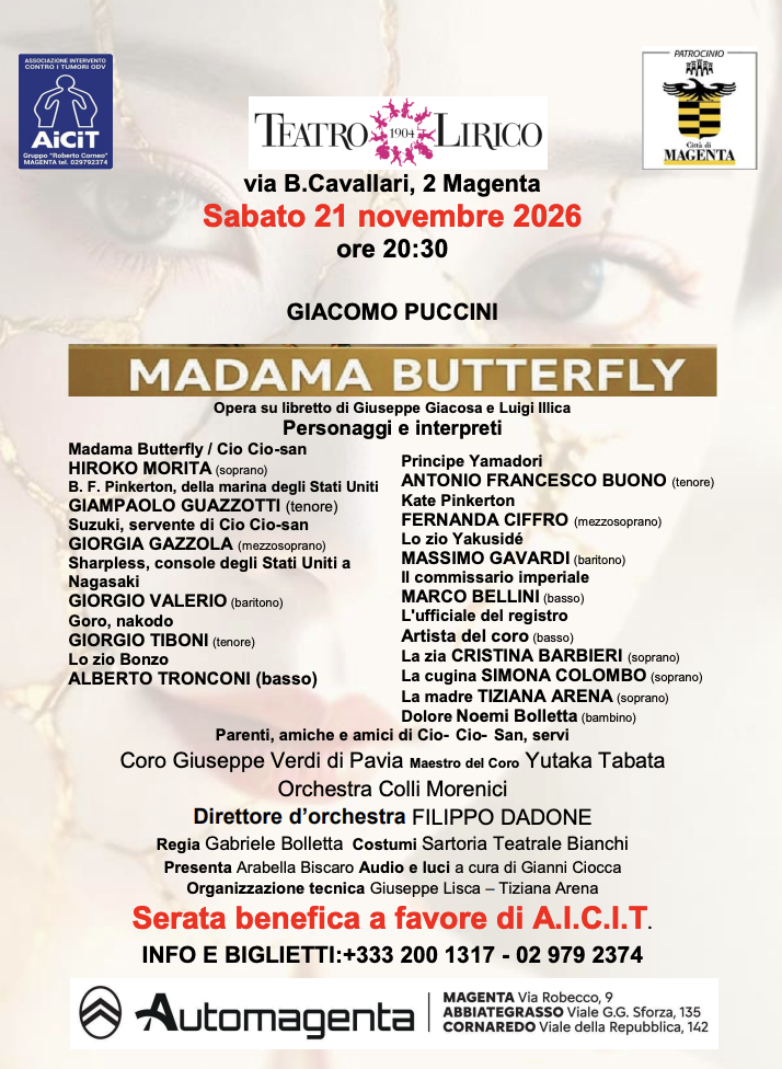Magenta, 21 novembre 2026 ore 20:30: “Madama Butterfly” al Teatro Lirico