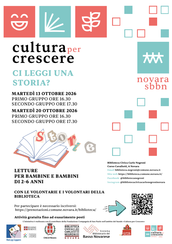 Novara, 13 e 20 ottobre: letture per bambini alla Biblioteca Negroni