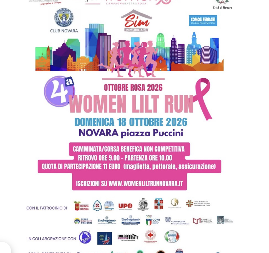 Novara, 18 ottobre ore 9: torna la Women LILT Run, corsa solidale di 6 km