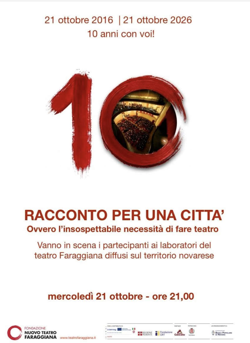 Novara, 21 ottobre ore 21: al Teatro Faraggiana lo spettacolo “Racconto per una città”